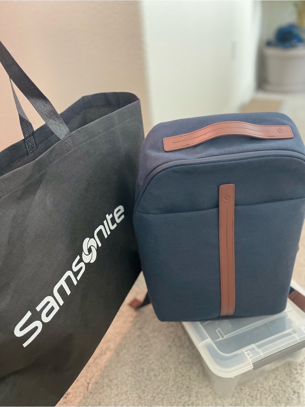 Samsonite Navy Backpack with Brown Trim Accents